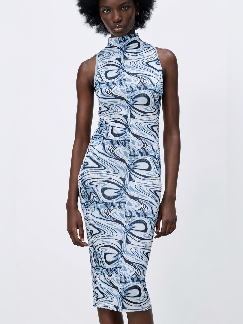 Zara blue marble Jacquard knit midi dress, XS/S